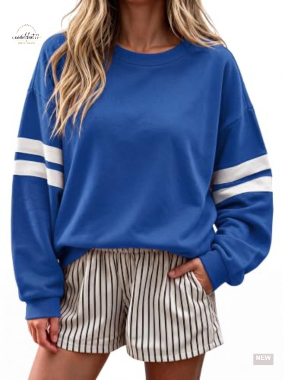 Women's Oversized Varsity Striped Crewneck Sweatshirt Pullover